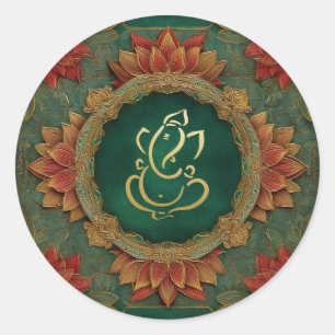 Ganesh Huwelijk   Indiase Trouwlotus Groen Ronde Sticker