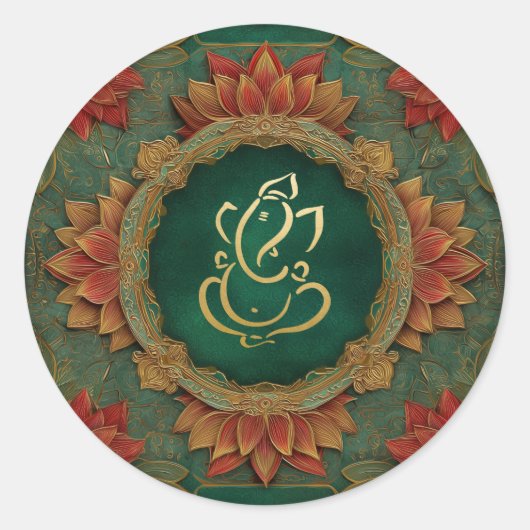 Ganesh-huwelijk | Indisch huwelijk lotusgroen Ronde Sticker (Voorkant)