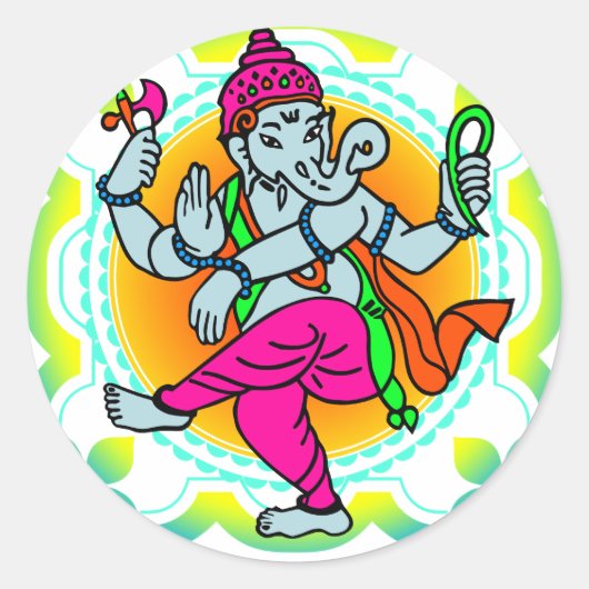 Ganesh in het kleurrijke ontwerp van de regenboog ronde sticker (Voorkant)
