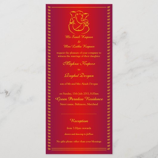 Ganesh | Indian God Red Wedding Rack Kaarten (Voorkant)