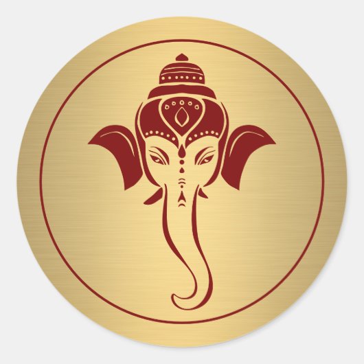 Ganesh | Indiase God Maroon Hindoe Huwelijk Ronde Sticker (Voorkant)