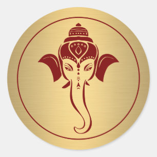 Ganesh   Indiase God Maroon Hindoeïstische Trouwda Ronde Sticker