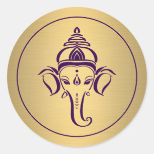 Ganesh   Indiase God Paars Goud Hindoe Huwelijk Ronde Sticker