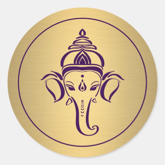 Ganesh | Indiase God Paars Goud Hindoe Huwelijk Ronde Sticker (Voorkant)