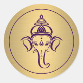 Ganesh | Indiase God Paarse Gouden Hindoe bruiloft Ronde Sticker (Voorkant)