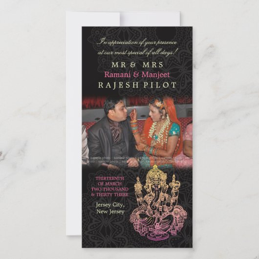Ganesh Indische Trouw Dankjefoto Kaarten (Voorkant)
