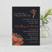 Ganesh Navy Blauw Sinaasappel Paisley Hindoe bruil Kaart (Staand voorkant)