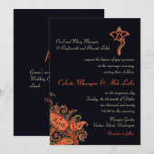 Ganesh Navy Blauw Sinaasappel Paisley Hindoe bruil Kaart (Voorkant / Achterkant)