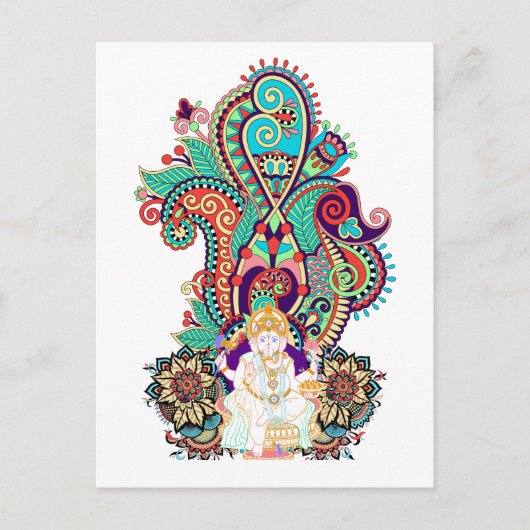Ganesh Olifant God Kleurrijk Paisley Briefkaart (Voorkant)