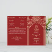 Ganesh Rood Hindoe Trouwceremonie Gevouwen Program (Staand voorkant)