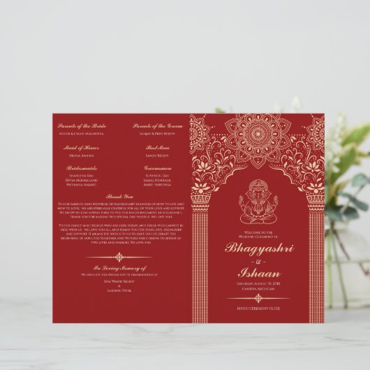 Ganesh Rood Hindoe Trouwceremonie Gevouwen Program (Staand voorkant)