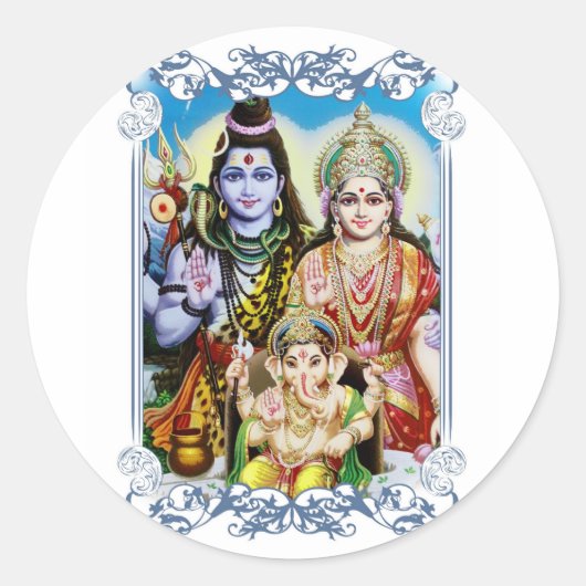 Ganesh, Shiva en Parvati, Lord Ganesha, Durga Ronde Sticker (Voorkant)
