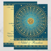 Ganesh Teal Gouden Scrolls Trouw Uitnodiging GROOT (Voorkant / Achterkant)