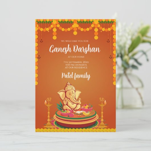 Ganesh-uitnodigingen Digitale Ganpati nodigt Ganes Kaart (Staand voorkant)