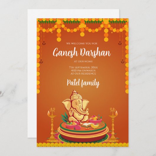 Ganesh-uitnodigingen Digitale Ganpati nodigt Ganes Kaart (Voorkant / Achterkant)