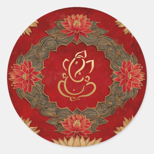 Ganesh Wedding | Indische bruiloft goud Lotus rood Ronde Sticker (Voorkant)