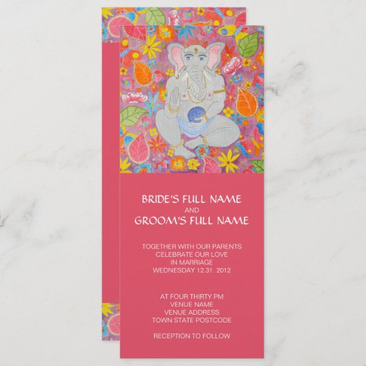 Ganesh Wedding Invitation roze Kaart (Voorkant / Achterkant)