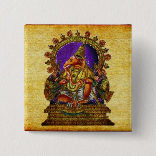 Ganesha Deva antiek Vierkante Button 5,1 Cm (Voorkant)