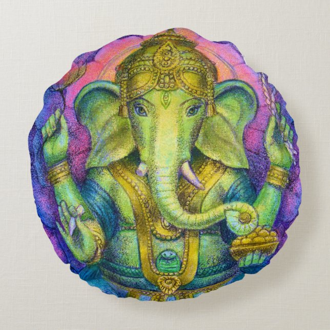 Ganesha Elephant Buddha Round Pillow Good Luck Rond Kussen (Achterkant)