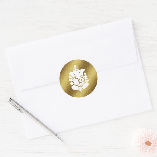 Ganesha Golden Glitter Ronde Sticker (Envelop)