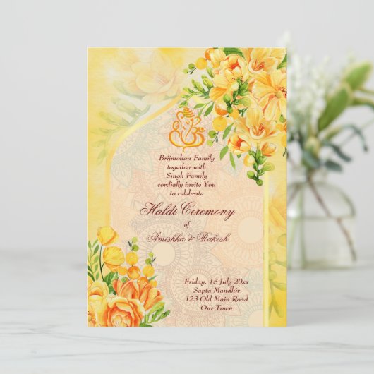 Ganesha Haldi uitnodiging (Staand voorkant)