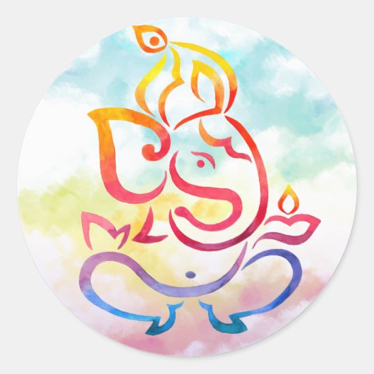 Ganesha illustratie op pastel sky achtergrond ronde sticker (Voorkant)