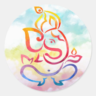 Ganesha-illustratie op pastelsky-achtergrond ronde sticker