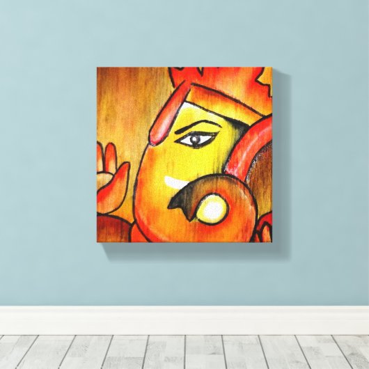 Ganesha in acryl in warm kleurenschema canvas afdruk (Insitu (Houten vloer))