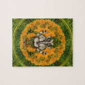 Ganesha in Marigold-bloemen en gouddecoratie Legpuzzel (Horizontaal)