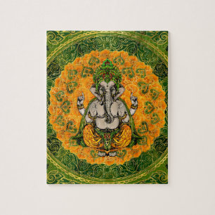 Ganesha in Marigold-bloemen en gouddecoratie Legpuzzel