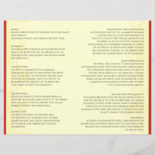 Ganesha Indian Hindu Wedding Programme (Achterkant)