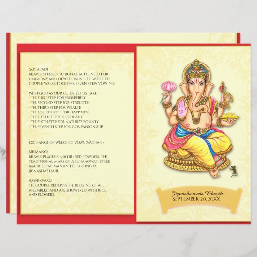 Ganesha Indian Hindu Wedding Programme (Voorkant / Achterkant)