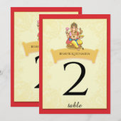 Ganesha Indiase Bruidstaafel Nummer Kaart (Voorkant / Achterkant)