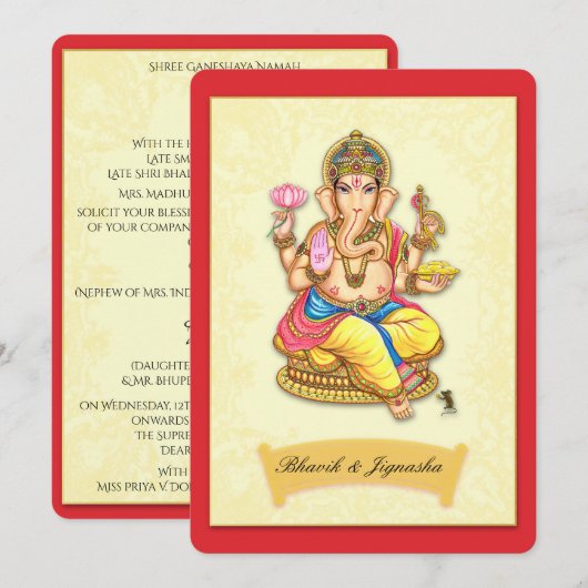 Ganesha Indiase bruiloft uitnodiging (Voorkant / Achterkant)