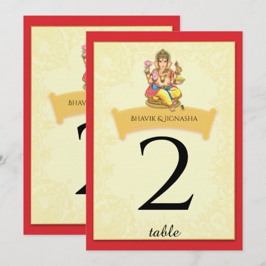 Ganesha Indische Trouwtafel Nummer Kaart (Voorkant / Achterkant)