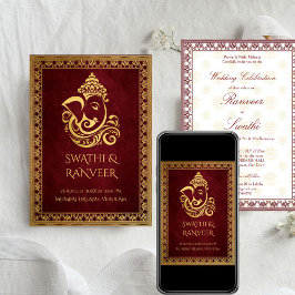 Ganesha kastanjebruin en gouden Indiase bruiloft Kaart