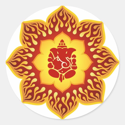 Ganesha Lotus Design Ronde Sticker (Voorkant)
