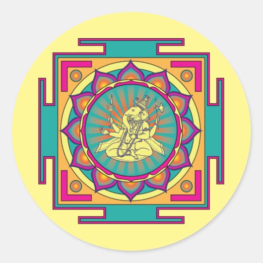 Ganesha Mandala Ronde Sticker (Voorkant)