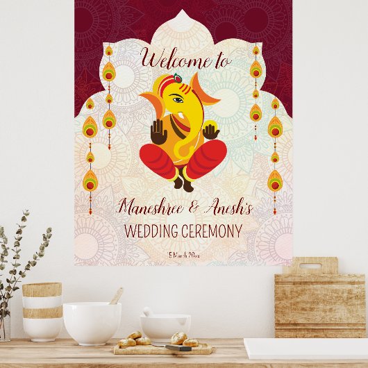 Ganesha met gele garlands lotusgrensverwelkoming poster (Keuken)
