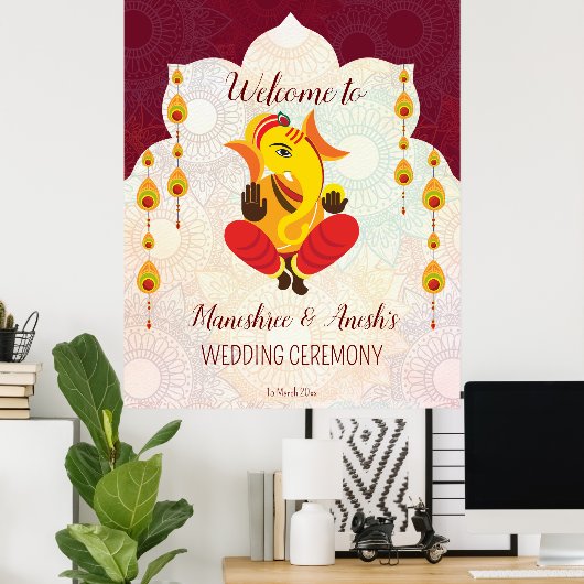 Ganesha met gele garlands lotusgrensverwelkoming poster (Thuiskantoor)