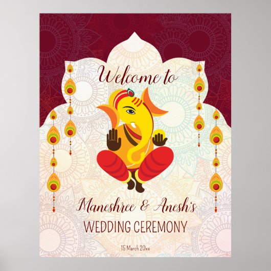 Ganesha met gele garlands lotusgrensverwelkoming poster (Voorkant)
