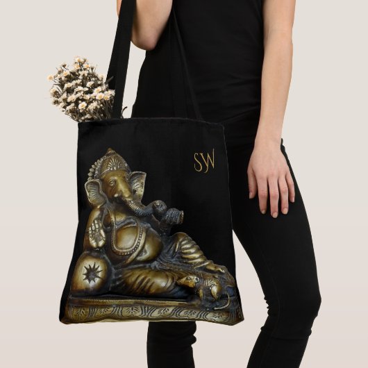 Ganesha met (of zonder) uw Initialen opnieuw rangs Tote Bag (Dichtbij)