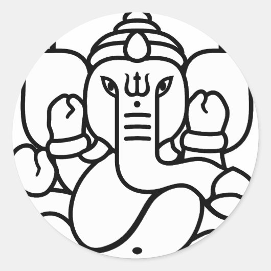 Ganesha Olifant No. 3 (zwart wit) Ronde Sticker (Voorkant)