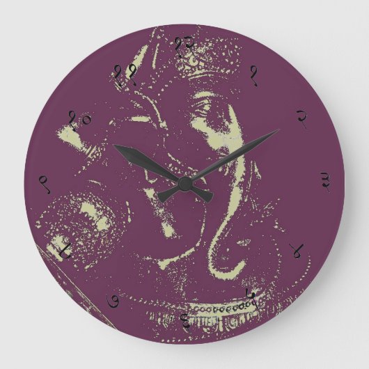 Ganesha (Paars) Sanskrit Wall Clock Grote Klok (Voorkant)