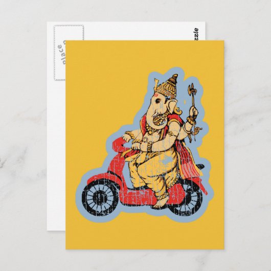 Ganesha Riding a Scooter Briefkaart (Voorkant / Achterkant)