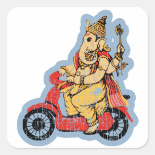 Ganesha Riding a Scooter Vierkante Sticker