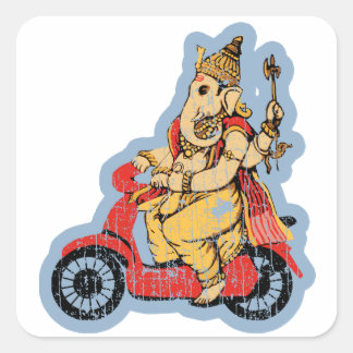 Ganesha Riding a Scooter Vierkante Sticker