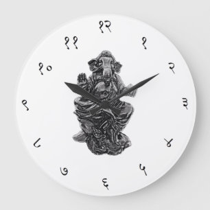 Ganesha Sanskrit Wall Clock Large Round (white) Grote Klok