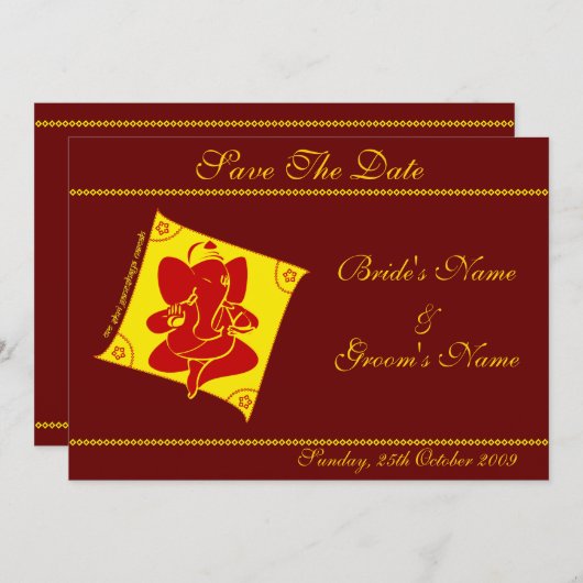 Ganesha Sla de datum op Save The Date (Voorkant / Achterkant)