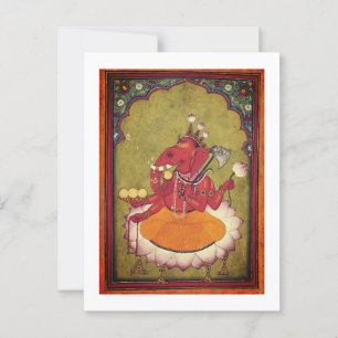 Ganesha staat op het punt zijn lotus te gooien briefkaart